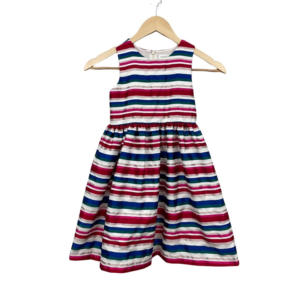 Gymboree Striped Party Dress Kids Size 6 Multicolor Excellent Satin Bow Back